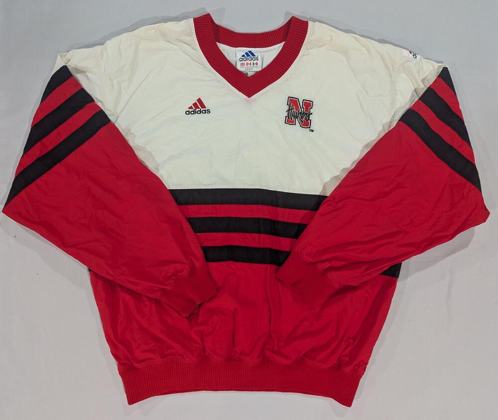 Nebraska Cornhuskers Jacket Mens Large Red White NCAA Football Adidas V Neck
